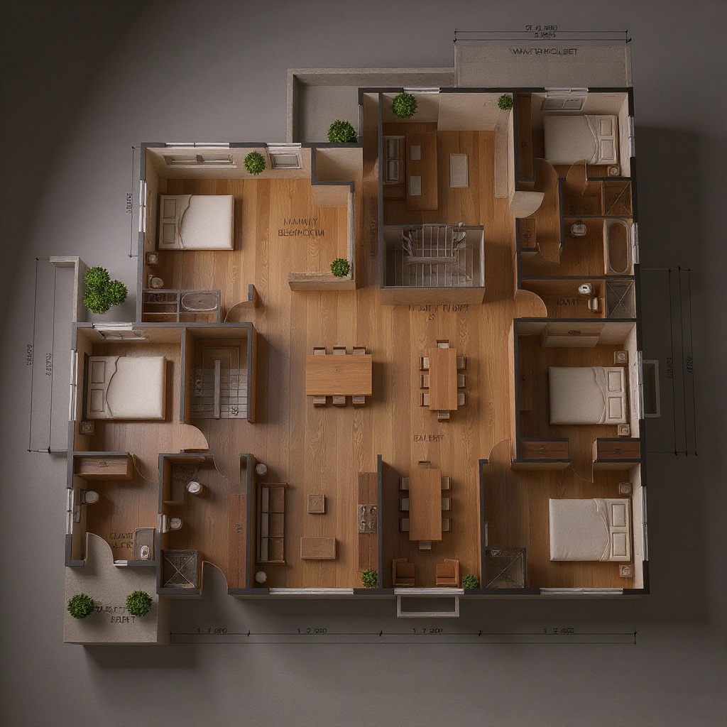 3D rendered interior generated from the floor plan