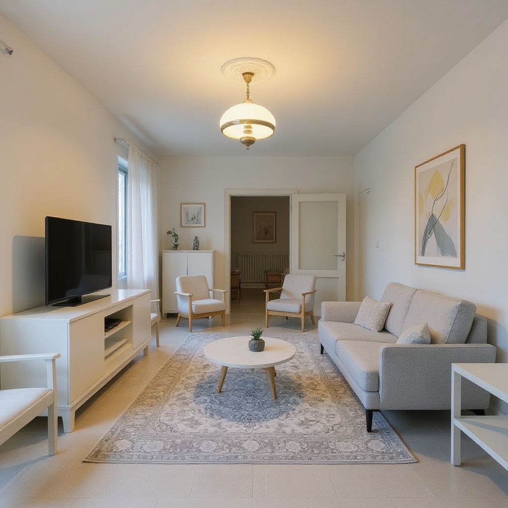 Same living room after AI redesign in modern minimalist style